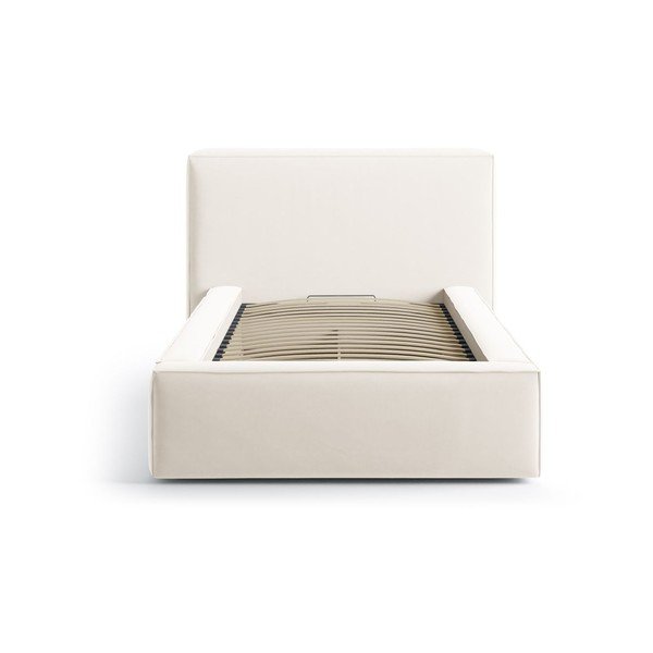 Kremno bela oblazinjena postelja s prostorom za shranjevanje in z letvenim dnom 90x200 cm Jodie – Micadoni -image-3