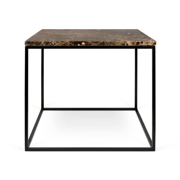 Rjava marmorna mizica s črnimi nogami TemaHome Gleam, 50 x 50 cm