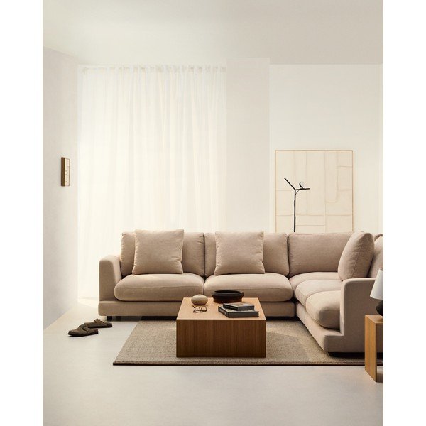 Bež kotna sedežna garnitura iz šenilje Gala – Kave Home-image-1