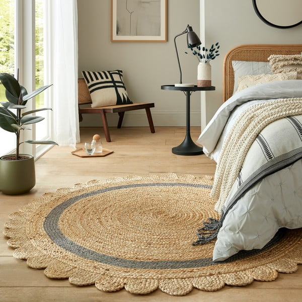 Siva/naravna ročno tkana okrogla preproga iz jute ø 160 cm Grace Grey – Flair Rugs-image-1
