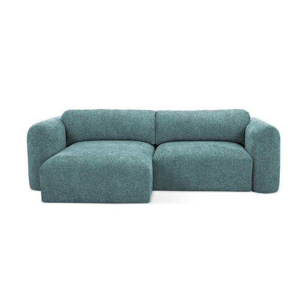 Modra raztegljiva kotna sedežna garnitura iz šenilje s prostorom za shranjevanje (levi kot/z ležalnikom) Mele – Makamii