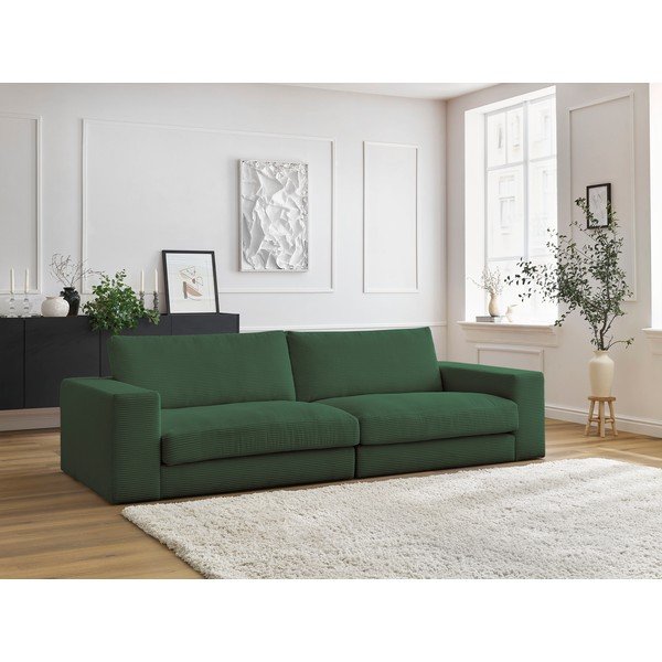 Temno zelena sedežna garnitura iz rebrastega žameta 274 cm Leonard – Bobochic Paris-image-1