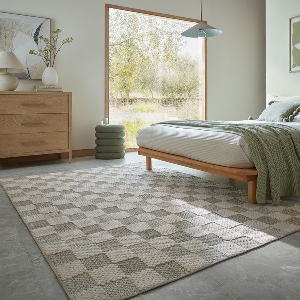 Zelena pralna preproga iz mešanice bombaža 155x230 cm Muted Checkerboard – Flair Rugs-image-3