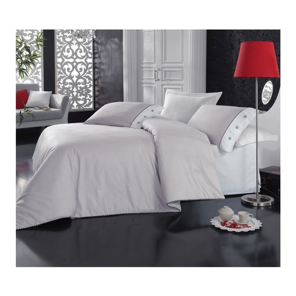 Siva posteljnina z rjuho za zakonsko posteljo Enostavno, 200 x 220 cm