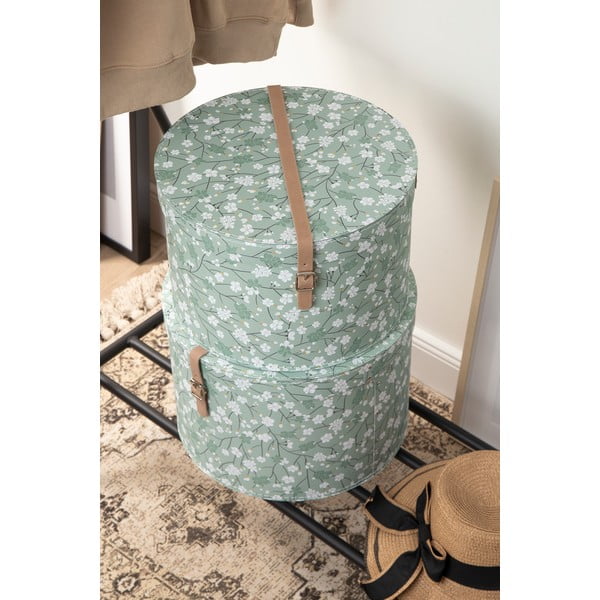 Svetlo zelene kartonaste škatle za shranjevanje v kompletu 2 ks s pokrovom ø 37,5x25,5 cm Rut Paper Laminate – Bigso-image-1