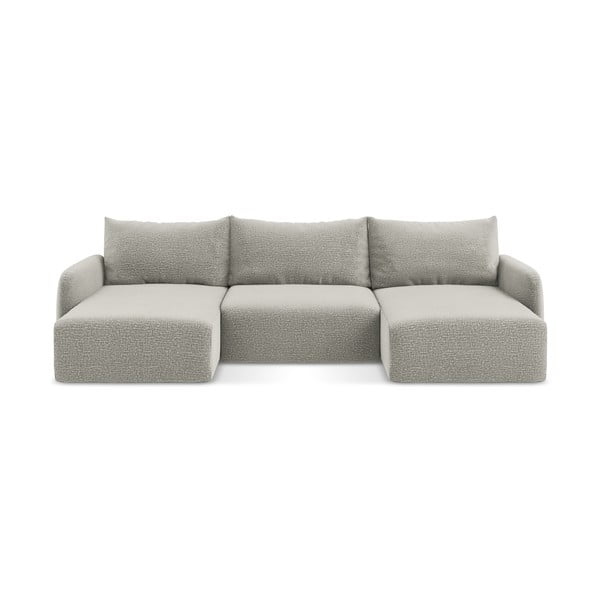 Svetlo siva raztegljiva/s prostorom za shranjevanje kotna sedežna garnitura Kalena – Makamii