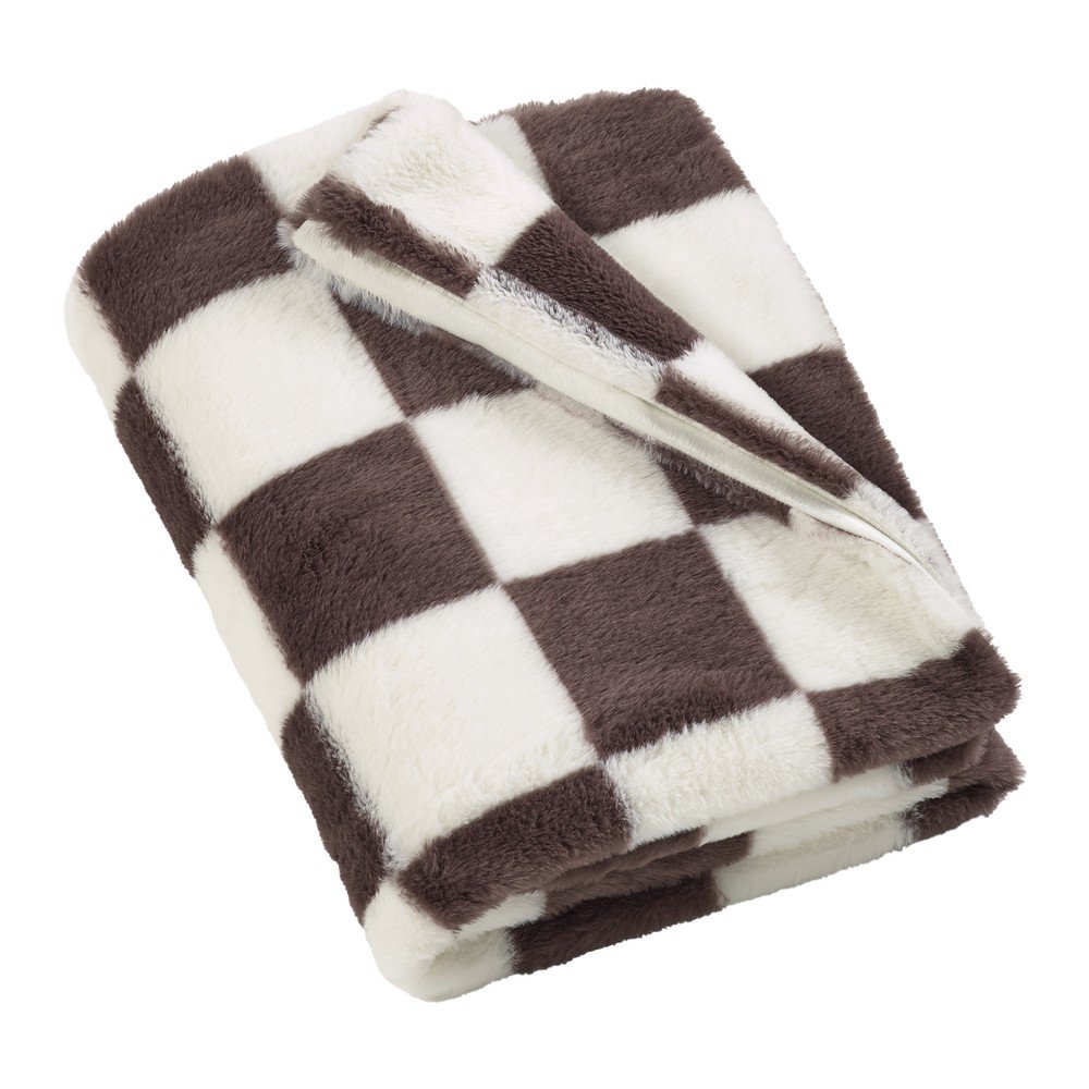 Bela/temno rjava odeja Cosy Soft Checkerboard