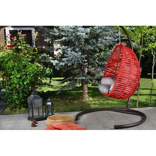Rdeče-siv viseči vrtni fotelj Findik – Floriane Garden-image-2