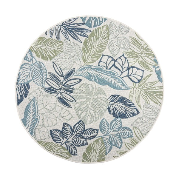 Zeleno-modra okrogla notranja in zunanja preproga ø 160 cm Bella Leaf – Flair Rugs