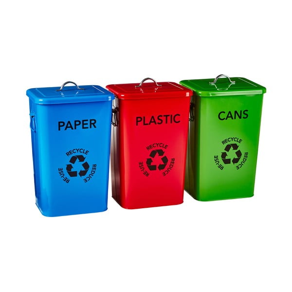 Jekleni koši za smeti za ločevanje odpadkov v kompletu 3 ks 26 l – Premier Housewares