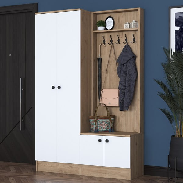 Predsobni komplet v orehovem dekorju v beli in naravni barvi Theresa - Kalune Design-image-2