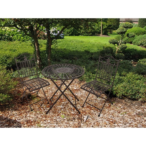 Temno rjava kovinska vrtna jedilna garnitura za 2 osebi – Garden Pleasure-image-2