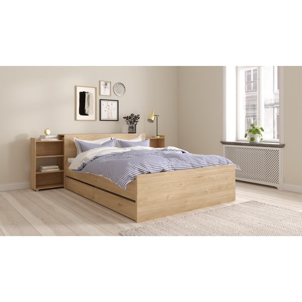 Zakonska postelja v hrastovem dekorju brez letvenega dna 140x200 cm v naravni barvi Naia – Tvilum-image-2