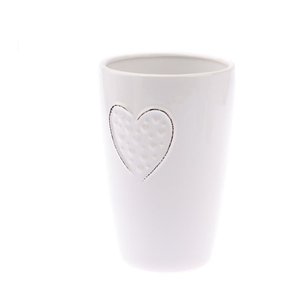 Bela keramična vaza Dakls Hearts Dots, višina 18,3 cm