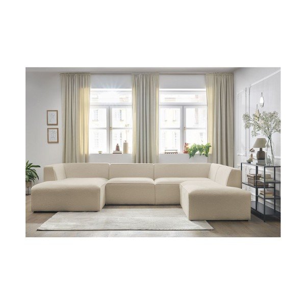 Bež kotna sedežna garnitura iz tkanine bouclé (desni kot/v obliki črke "U") Megeve – Bobochic Paris-image-1