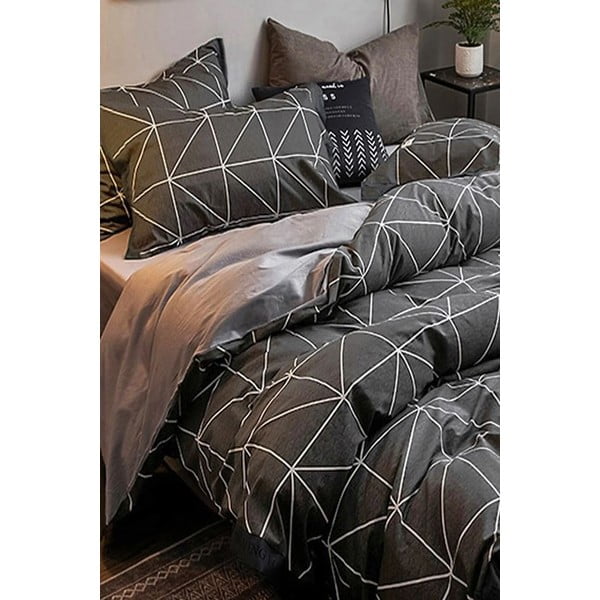 Temno siva bombažna podaljšana posteljnina z rjuho 160x220 cm - Mila Home