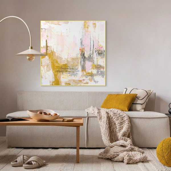Tiskana slika na platnu z ročno naslikanimi elementi v okvirju 102x102 cm New Age Yellow – Malerifabrikken-image-1
