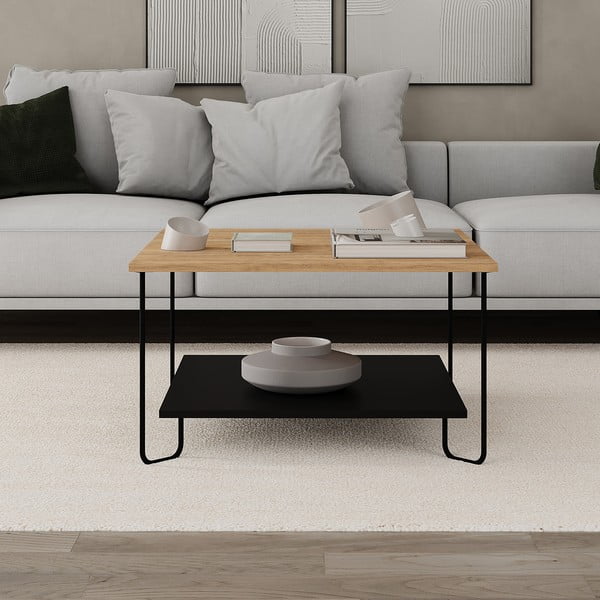 Črna/naravna mizica z mizno ploščo v hrastovem dekorju 80x80 cm Tonka – Marckeric-image-4