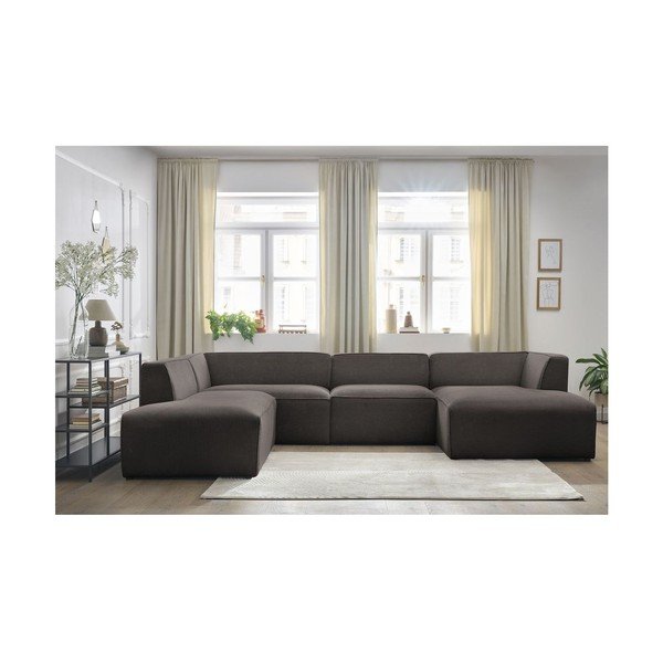 Rjava kotna sedežna garnitura iz rebrastega žameta (levi kot/v obliki črke "U") Megeve – Bobochic Paris-image-4