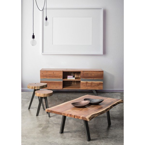 Črna/v naravni barvi klubska mizica z mizno ploščo iz akacije 65x115 cm Aron – Bizzotto-image-1