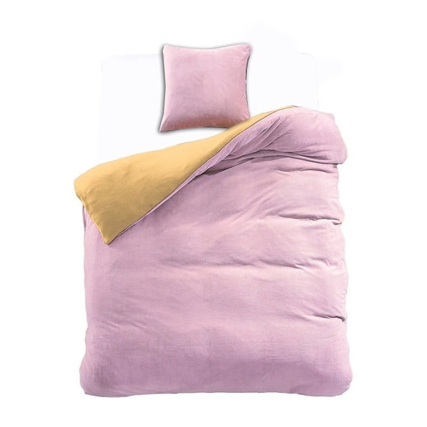Rožnato-rumena obojestranska posteljnina iz mikrovlaken DecoKing Furry, 135 x 200 cm