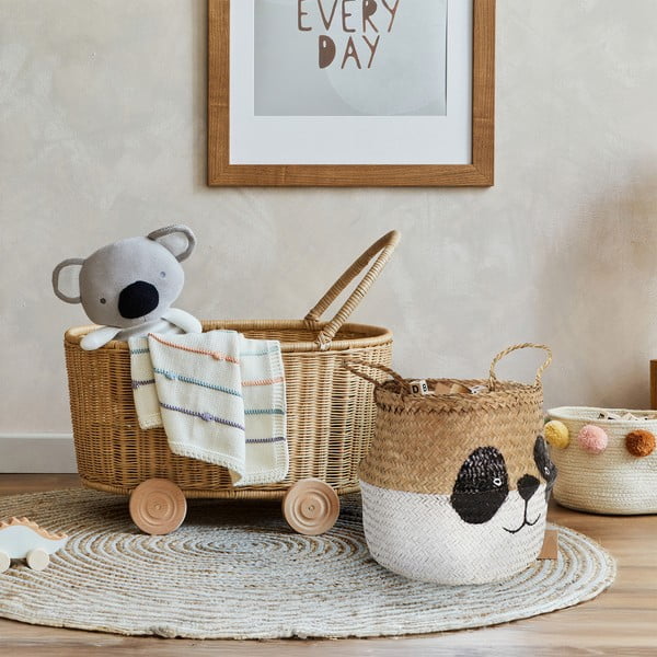 Bela/naravna otroška škatla za shranjevanje iz morske trave ø 25x24 cm Panda – Compactor-image-1