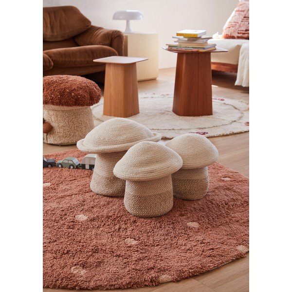 Opečnato oranžna pralna ročno tkana bombažna otroška preproga ø140 cm Round Dot Chestnut – Lorena Canals-image-3