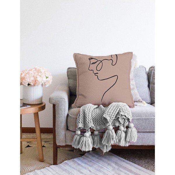 Bež prevleka za vzglavnik iz mešanice bombaža Minimalist Cushion Covers Portret, 55 x 55 cm-image-2