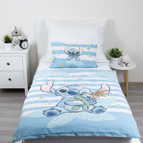 Svetlo modra bombažna otroška posteljnina za otroško posteljico 100x135 cm Lilo & Stitch "Tropical Hugs" – Jerry Fabrics-image-1