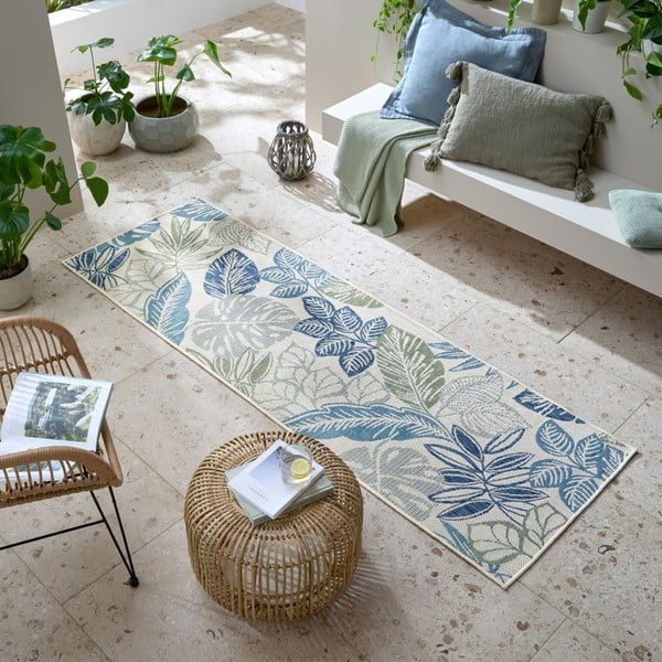 Zeleno-modra notranja in zunanja preproga 80x230 cm Bella Leaf – Flair Rugs-image-1