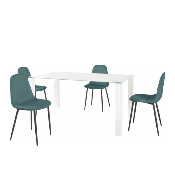 Garnitura jedilne mize in 4 turkiznih stolov Støraa Dante, dolžina mize 160 cm