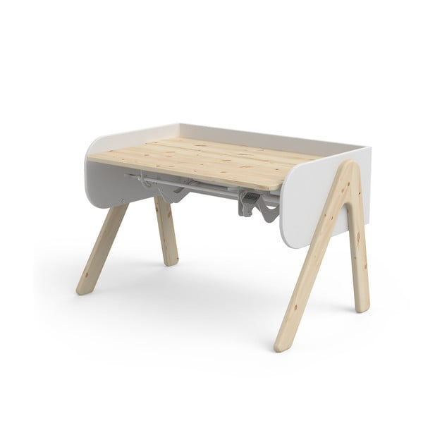 Belo-rjava pisalna miza iz borovega lesa z nastavljivo višino Flexa Woody