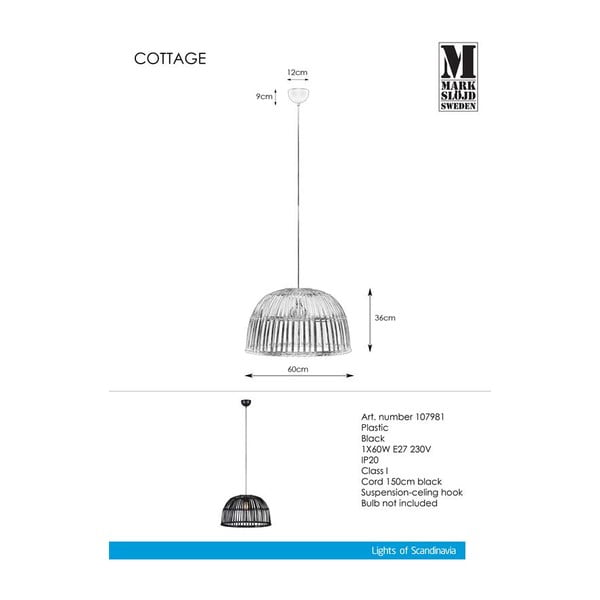 Črn viseča svetilka Markslöjd Cottage Pendant-image-2