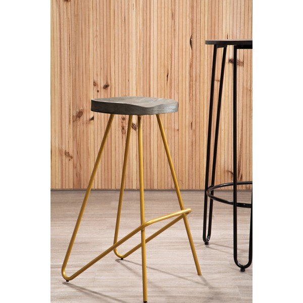 Barsko stol iz masivnega bresta v zlati barvi/v naravni barvi (višina sedeža 78 cm) District – Premier Housewares-image-1