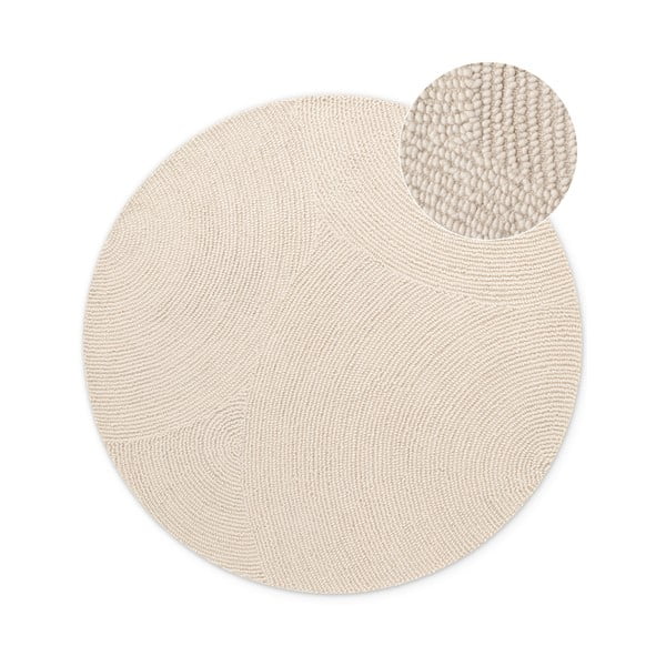 Ročno tkana volnena okrogla preproga v svetli naravni barvi ø 150 cm Eleni Natural White – Hanse Home