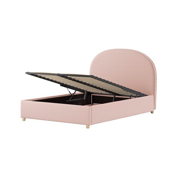 Rožnata oblazinjena zakonska postelja s prostorom za shranjevanje z letvenim dnom 140x200 cm Moon – Vipack-image-4