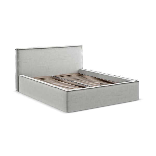 Svetlo siva oblazinjena zakonska postelja s prostorom za shranjevanje z letvenim dnom 160x200 cm Anani – Makamii