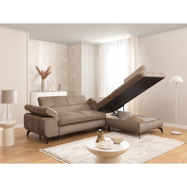 Rjava kotna sedežna garnitura iz rebrastega žameta (desni kot/v obliki črke L) Marbeya  – Ropez-image-4