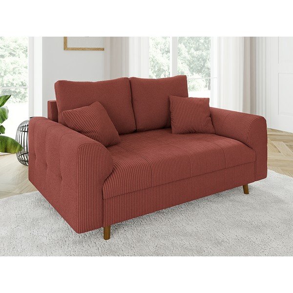 Opečnato oranžna sedežna garnitura iz rebrastega žameta 150 cm Ariella – Ropez-image-3
