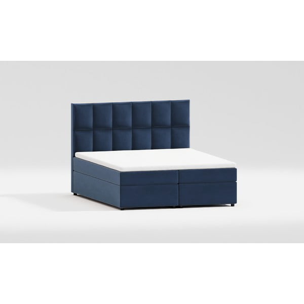 Temno modra oblazinjena zakonska postelja s prostorom za shranjevanje 180x200 cm Flip – Ropez