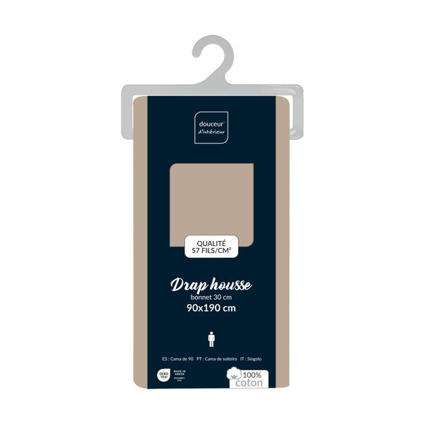 Bež napenjalna bombažna rjuha 90x190 cm Lina – douceur d'intérieur-image-2