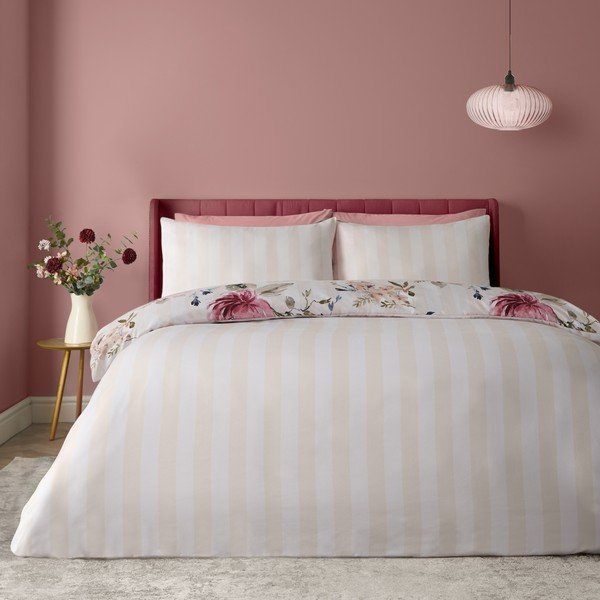 Kremno bela enojna posteljnina 135x200 cm Floral Stripe – Catherine Lansfield-image-2
