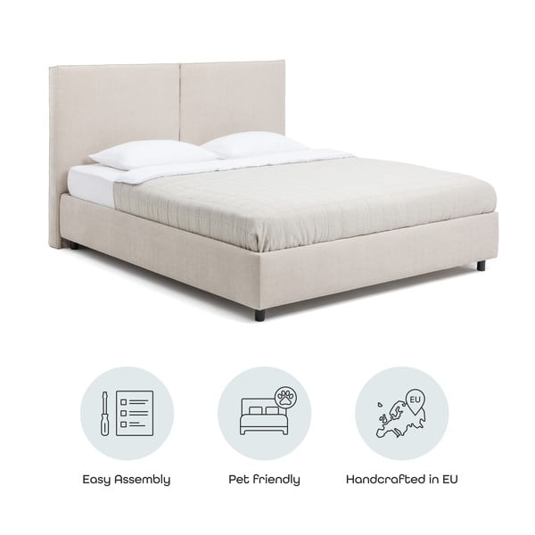 Bež oblazinjena zakonska postelja s prostorom za shranjevanje z letvenim dnom 180x200 cm Myra Bold – Bonami Selection-image-4