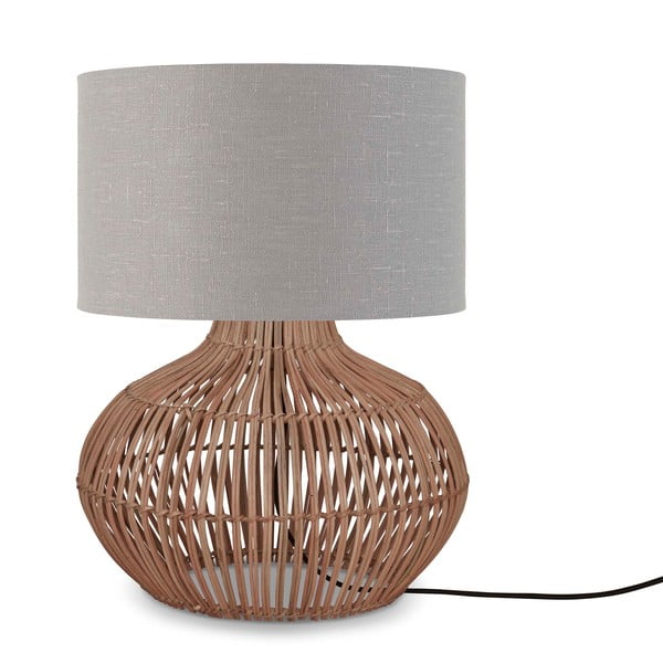 Svetlo siva/naravna namizna svetilka s tekstilnim senčnikom (višina 48 cm) Kalahari – Good&Mojo