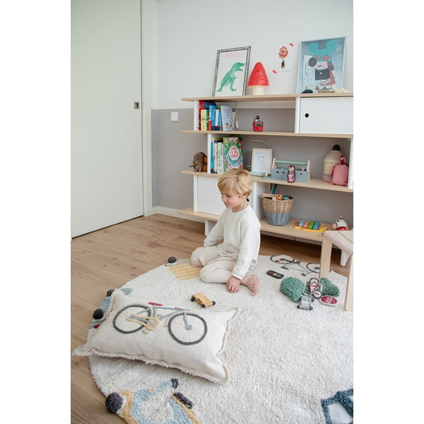 Kremno bela pralna ročno tkana bombažna otroška preproga ø140 cm Wheels – Lorena Canals-image-3
