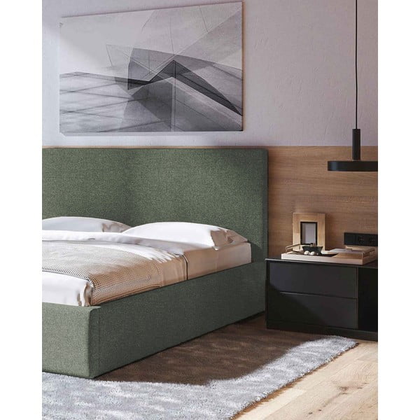 Zelena oblazinjena zakonska postelja s prostorom za shranjevanje z letvenim dnom 180x200 cm Bufo – MESONICA-image-4