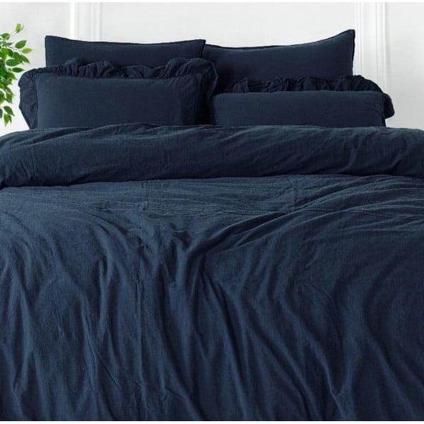 Temno modra podaljšana posteljnina za zakonsko posteljo iz renforce bombaža 240x220 cm Ruffle Striped – Mila Home Luxury-image-2