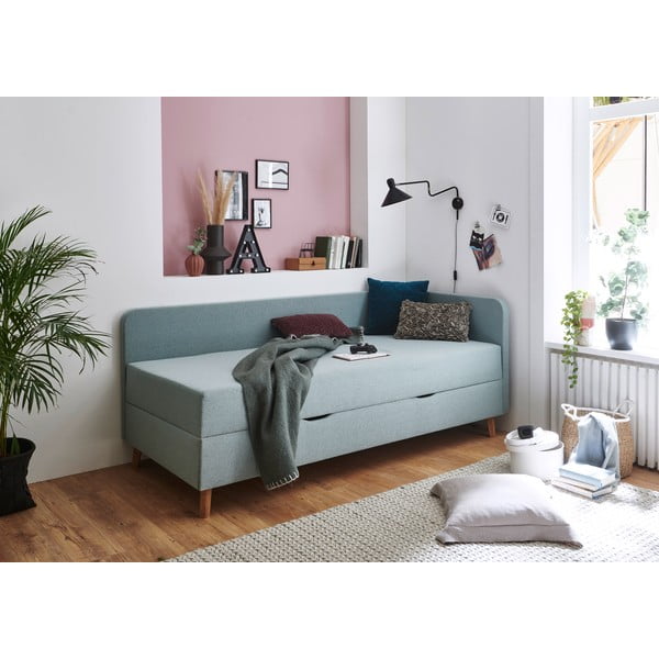 Svetlo modra oblazinjena postelja s prostorom za shranjevanje 120x200 cm Cabana – Meise Möbel-image-1