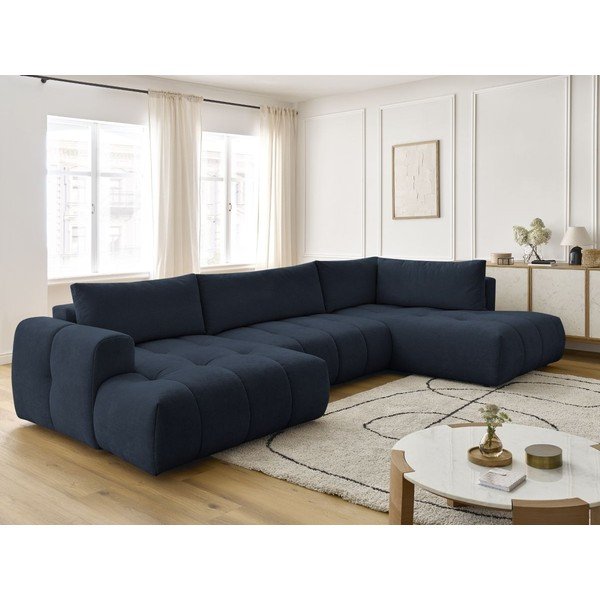 Temno modra raztegljiva/s prostorom za shranjevanje kotna sedežna garnitura (desni kot/v obliki črke "U") Fuji – Bobochic Paris-image-1