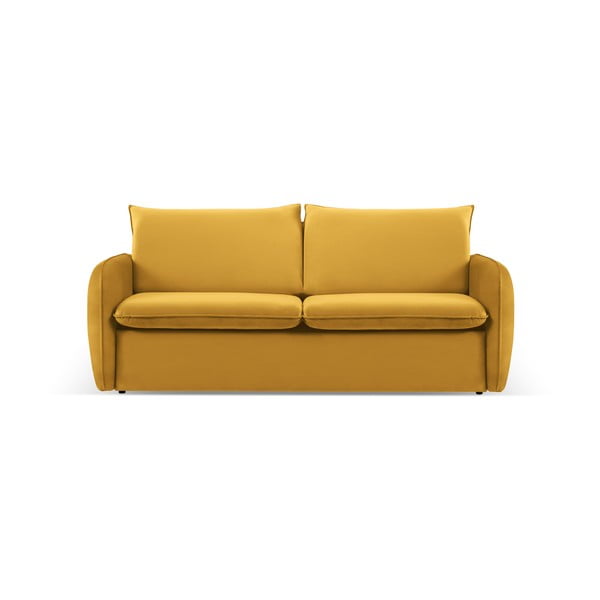 Gorčično rumena žametna raztegljiva sedežna garnitura 214 cm Vienna – Cosmopolitan Design